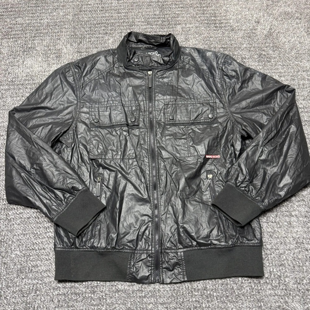 Marc Ecko Cut &‎ Sew Mens Bomber Jacket XXL Black Full Zip Pockets Streetwear